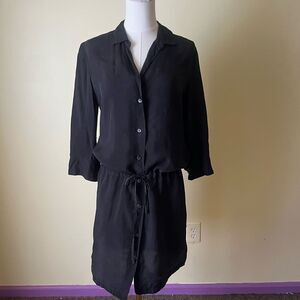 James‎ Perse Black Button Front Shirt Dress with Drawstring Waist Size 1 (Small)